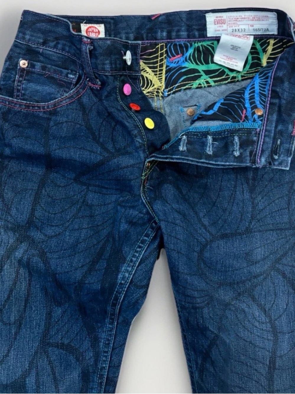 Vintage Evisu x INSA Jeans Size 28x32 Daicock Raw Japan Denim Y2K Rainbow Paint - Picture 4 of 12